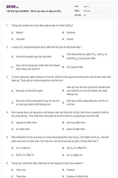 146 Bài tập CACBON - SILIC cực hay có đáp án (P3)