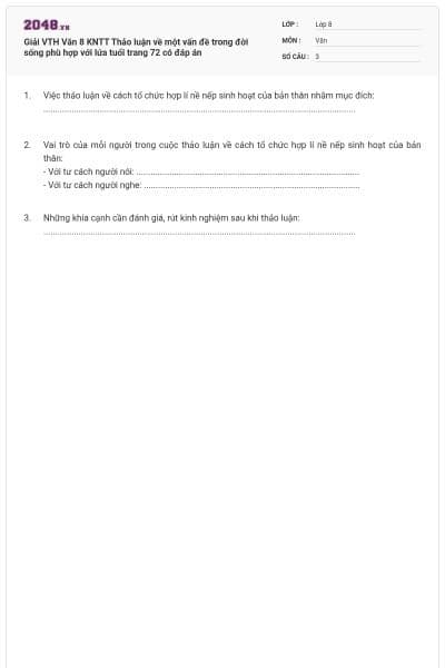 Giải VTH Văn 8 KNTT Thảo luận về một vấn đề trong đời sống phù hợp với lứa tuổi trang 72 có đáp án