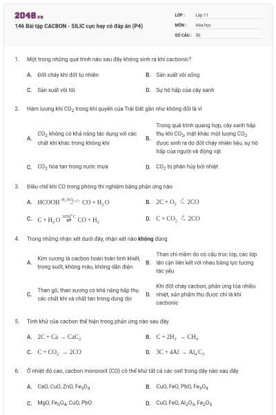 146 Bài tập CACBON - SILIC cực hay có đáp án (P4)