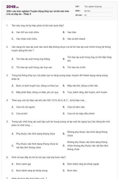 300+ câu trắc nghiệm Truyền động thủy lực và khí nén trên ô tô có đáp án - Phần 9