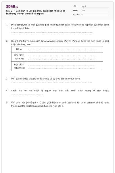 Giải VTH Văn 8 KNTT Lời giới thiệu cuốn sách nhóc Ni-co-la: Những chuyện chưa kể có đáp án