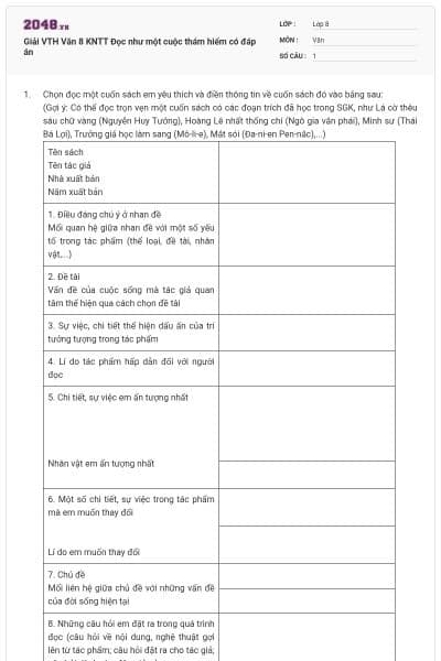 Giải VTH Văn 8 KNTT Đọc như một cuộc thám hiểm có đáp án