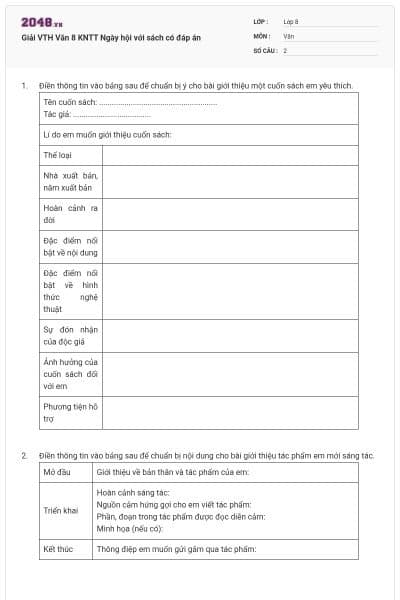 Giải VTH Văn 8 KNTT Ngày hội với sách có đáp án