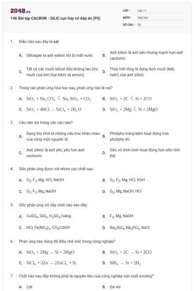 146 Bài tập CACBON - SILIC cực hay có đáp án (P5)