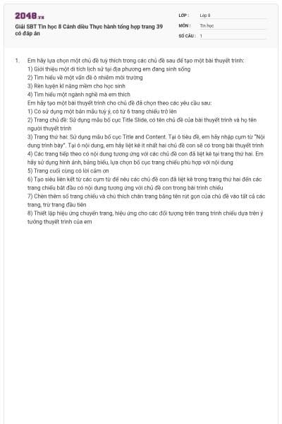 Giải SBT Tin học 8 Cánh diều Thực hành tổng hợp trang 39 có đáp án