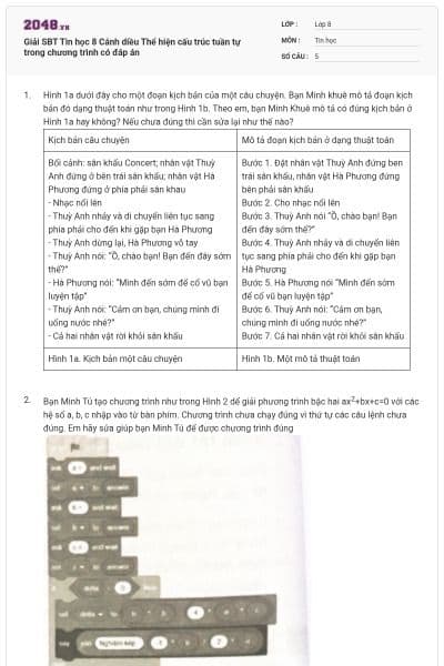 Giải SBT Tin học 8 Cánh diều Thể hiện cấu trúc tuần tự trong chương trình có đáp án