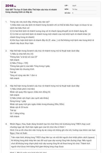 Giải SBT Tin học 8 Cánh diều Thể hiện cấu trúc rẽ nhánh trong chương trình có đáp án