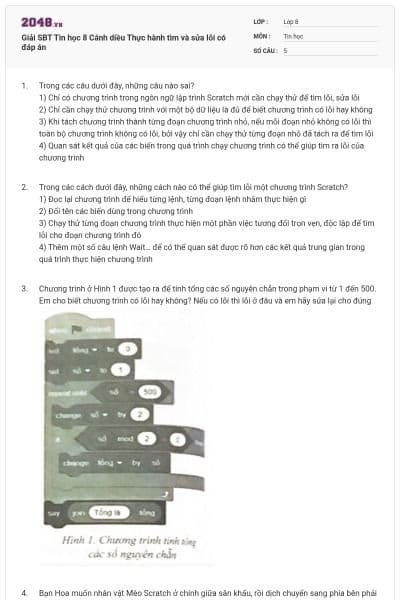 Giải SBT Tin học 8 Cánh diều Thực hành tìm và sửa lỗi có đáp án