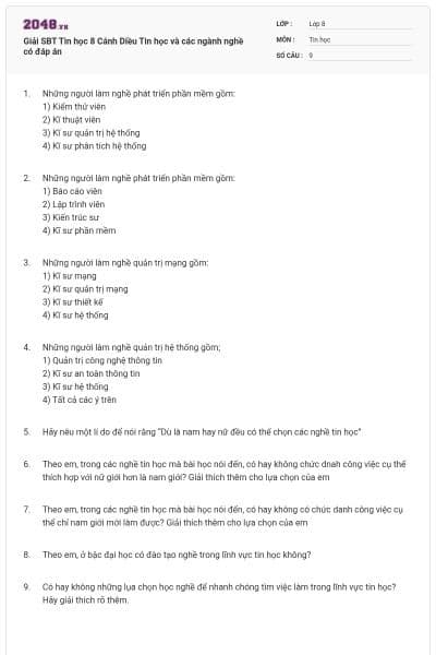 Giải SBT Tin học 8 Cánh Diều Tin học và các ngành nghề có đáp án