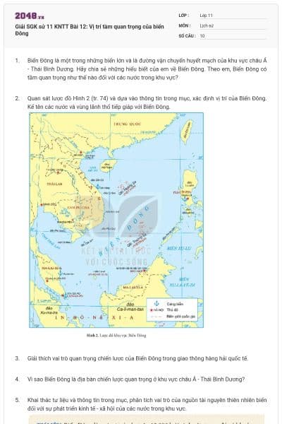 Giải SGK sử 11 KNTT Bài 12: Vị trí tầm quan trọng của biển Đông
