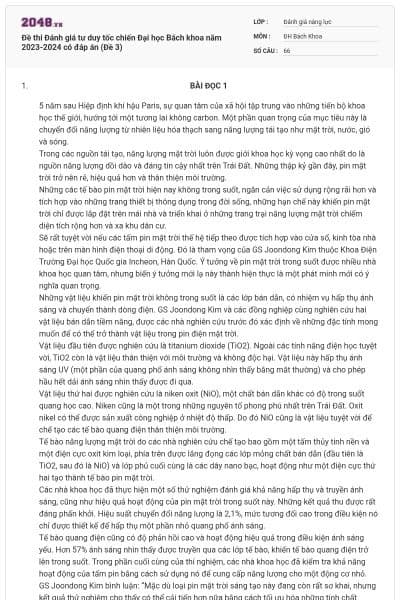 Đề thi Đánh giá tư duy tốc chiến Đại học Bách khoa năm 2023-2024 có đáp án (Đề 3)