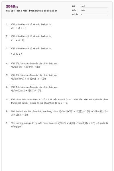 Giải SBT Toán 8 KNTT Phân thức đại số có đáp án