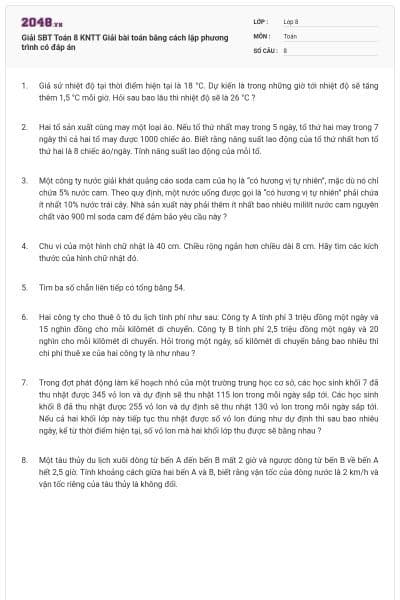Giải SBT Toán 8 KNTT Giải bài toán bằng cách lập phương trình có đáp án