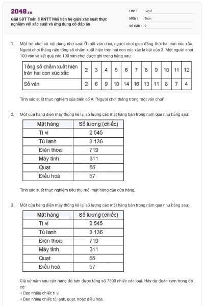 Giải SBT Toán 8 KNTT Mối liên hệ giữa xác suất thực nghiệm với xác suất và ứng dụng có đáp án