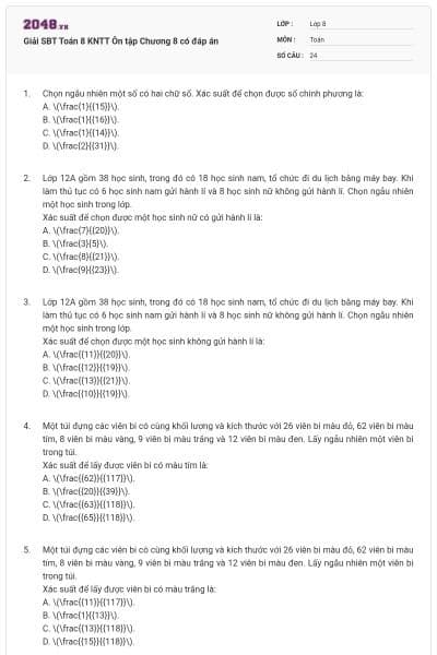 Giải SBT Toán 8 KNTT Ôn tập Chương 8 có đáp án