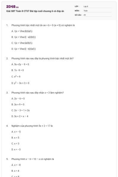 Giải SBT Toán 8 CTST Bài tập cuối chương 6 có đáp án