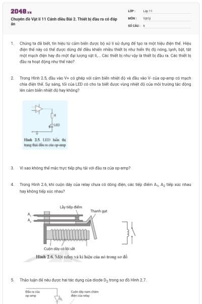 Chuyên đề Vật lí 11 Cánh diều Bài 2. Thiết bị đầu ra có đáp án