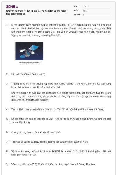 Chuyên đề Vật lí 11 KNTT Bài 3. Thế hấp dẫn và thế năng hấp dẫn có đáp án