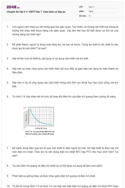 Chuyên đề Vật lí 11 KNTT Bài 7. Cảm biến có đáp án