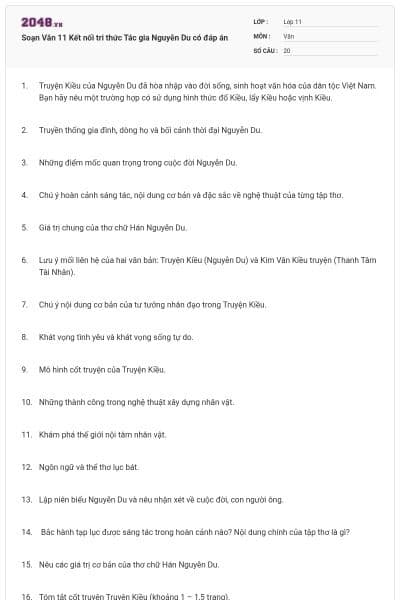 Soạn Văn 11 Kết nối tri thức Tác gia Nguyễn Du có đáp án