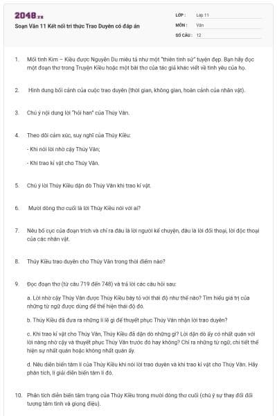Soạn Văn 11 Kết nối tri thức Trao Duyên có đáp án