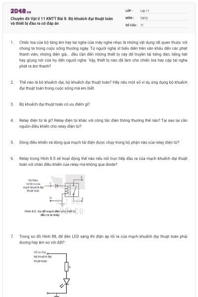 Chuyên đề Vật lí 11 KNTT Bài 8. Bộ khuếch đại thuật toán và thiết bị đầu ra có đáp án