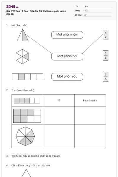 Giải VBT Toán 4 Cánh Diều Bài 53. Khái niệm phân số có đáp án