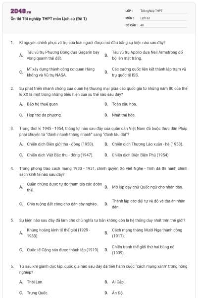 Ôn thi Tốt nghiệp THPT môn Lịch sử (Đề 1)