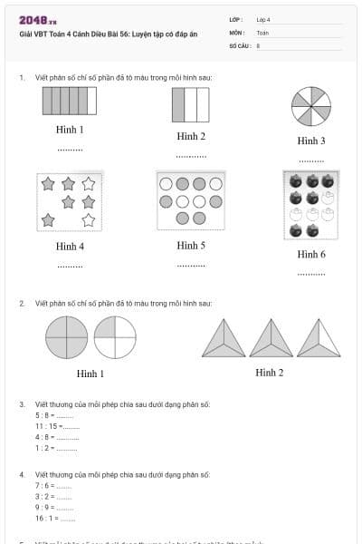 Giải VBT Toán 4 Cánh Diều Bài 56: Luyện tập có đáp án