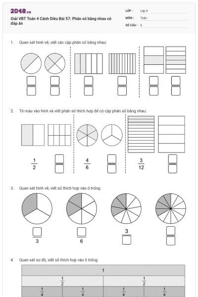 Giải VBT Toán 4 Cánh Diều Bài 57: Phân số bằng nhau có đáp án