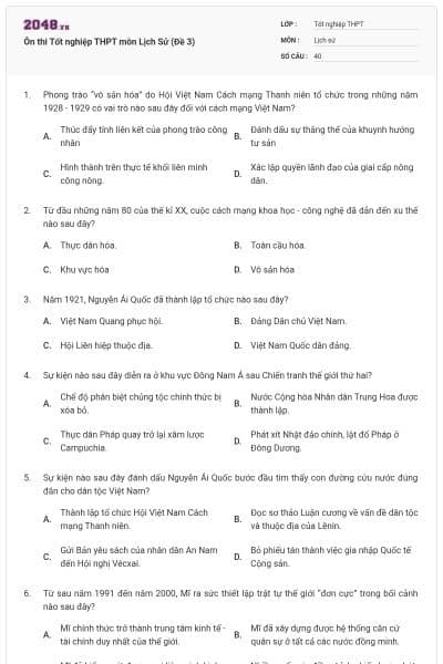 Ôn thi Tốt nghiệp THPT môn Lịch Sử (Đề 3)