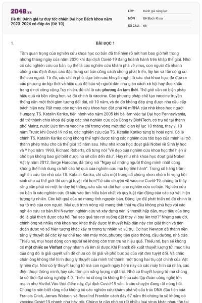 Đề thi Đánh giá tư duy tốc chiến Đại học Bách khoa năm 2023-2024 có đáp án (Đề 10)