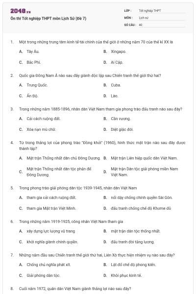 Ôn thi Tốt nghiệp THPT môn Lịch Sử (Đề 7)