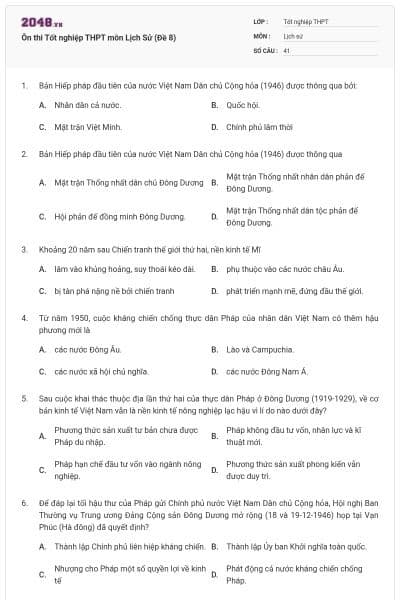 Ôn thi Tốt nghiệp THPT môn Lịch Sử (Đề 8)