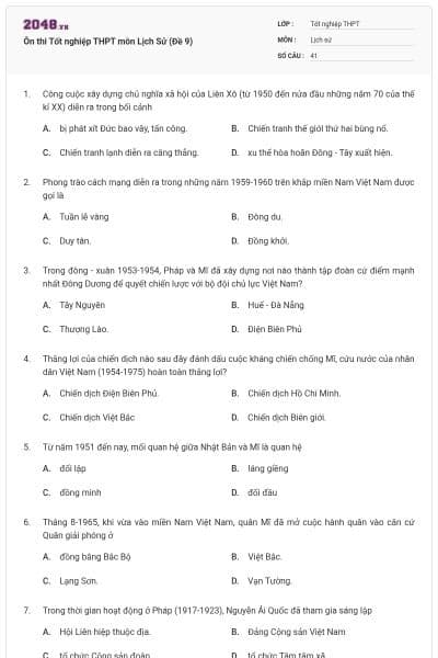Ôn thi Tốt nghiệp THPT môn Lịch Sử (Đề 9)