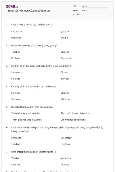 TÍNH CHẤT HÓA HỌC CỦA CACBOHIĐRAT