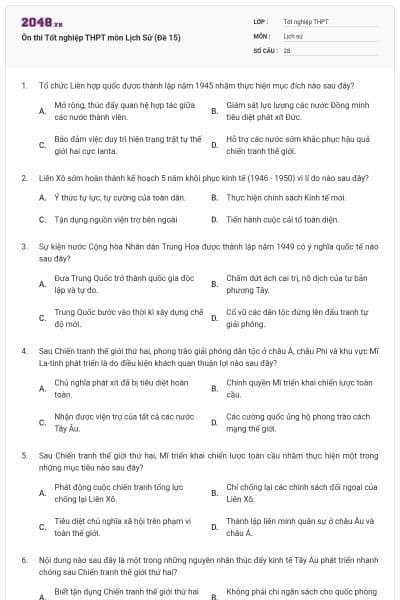 Ôn thi Tốt nghiệp THPT môn Lịch Sử (Đề 15)