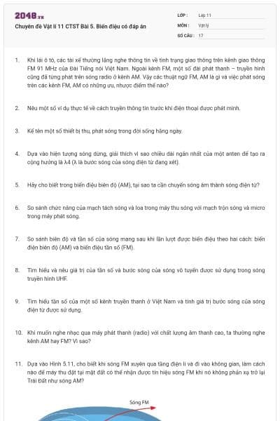 Chuyên đề Vật lí 11 CTST Bài 5. Biến điệu có đáp án