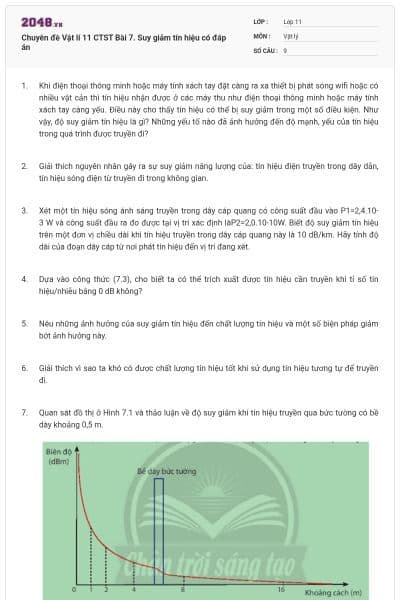 Chuyên đề Vật lí 11 CTST Bài 7. Suy giảm tín hiệu có đáp án