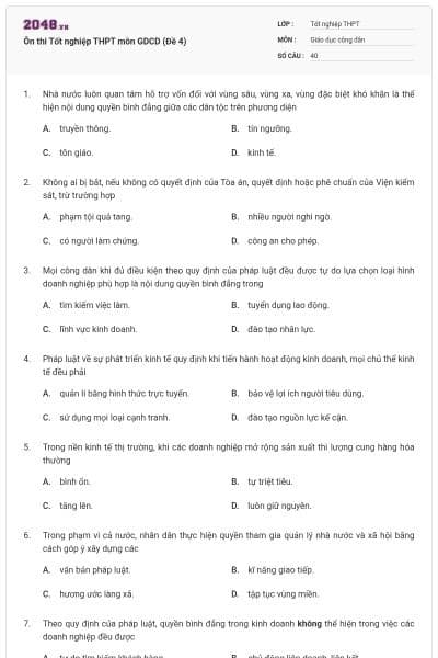Ôn thi Tốt nghiệp THPT môn GDCD (Đề 4)