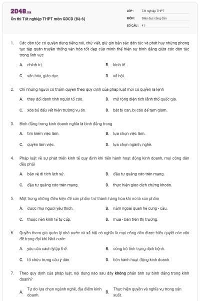 Ôn thi Tốt nghiệp THPT môn GDCD (Đề 6)