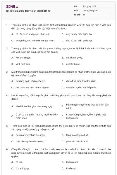 Ôn thi Tốt nghiệp THPT môn GDCD (Đề 20)