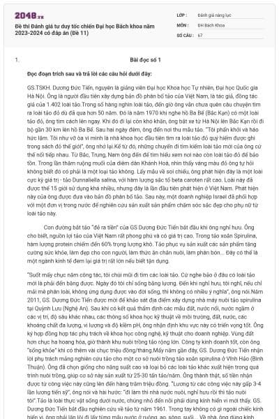 Đề thi Đánh giá tư duy tốc chiến Đại học Bách khoa năm 2023-2024 có đáp án (Đề 11)