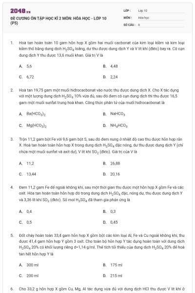 ĐỀ CƯƠNG ÔN TẬP HỌC KÌ 2 MÔN: HÓA HỌC - LỚP 10 (P5)