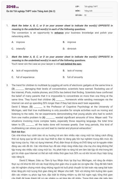Ôn thi Tốt nghiệp THPT môn Tiếng Anh (Đề 3)