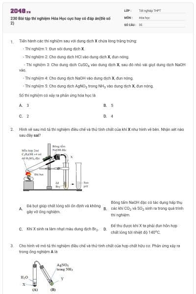 230 Bài tập thí nghiệm Hóa Học cực hay có đáp án(Đề số 2)