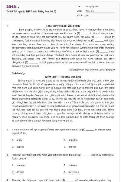 Ôn thi Tốt nghiệp THPT môn Tiếng Anh (Đề 5)