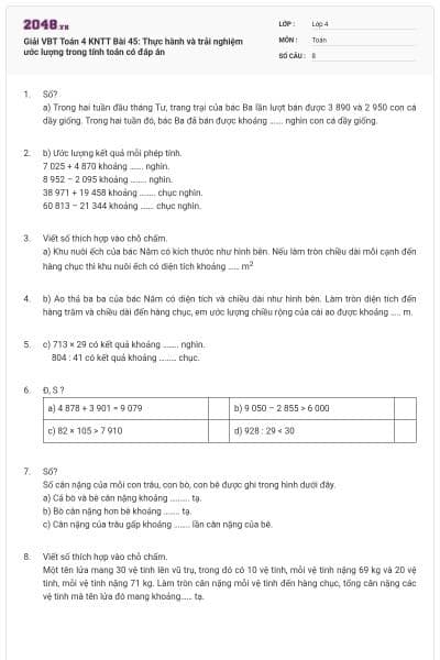 Giải VBT Toán 4 KNTT Bài 45: Thực hành và trải nghiệm ước lượng trong tính toán có đáp án