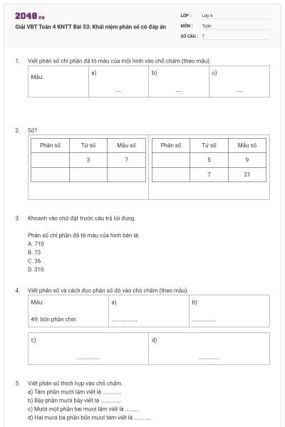 Giải VBT Toán 4 KNTT Bài 53: Khái niệm phân số có đáp án