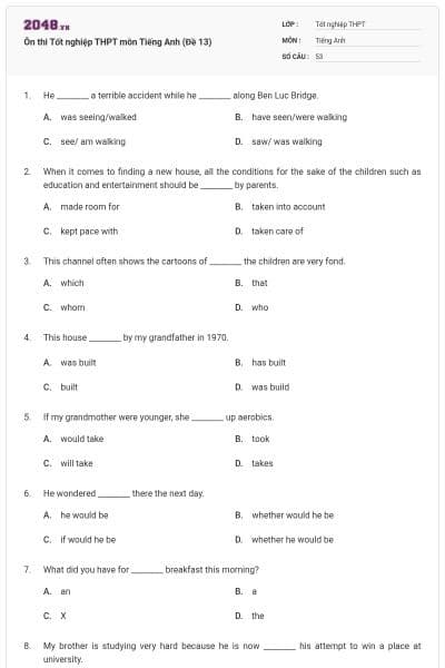 Ôn thi Tốt nghiệp THPT môn Tiếng Anh (Đề 13)